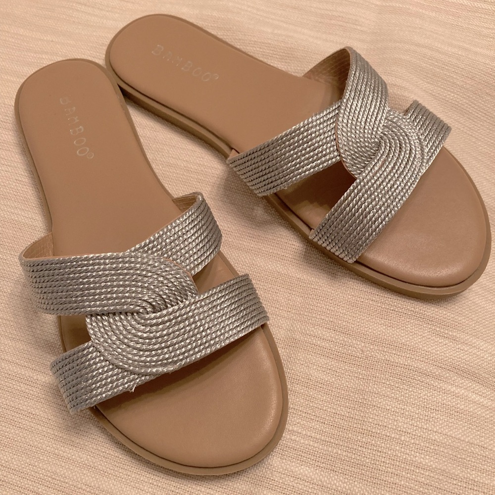 Bamboo easy slip on silver shoes with texture